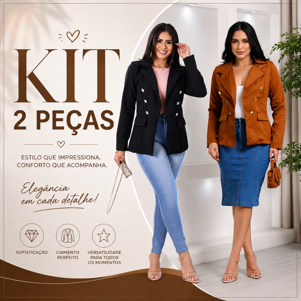 Kit 2 Blazers Alfaiataria Feminino Inverno Social
