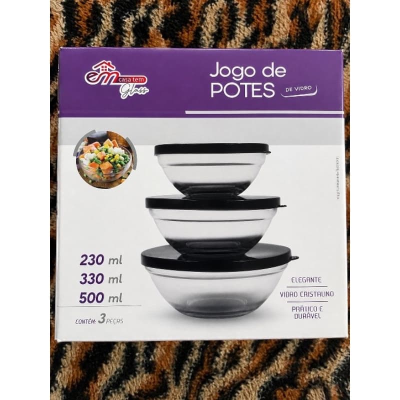 Potes de Vidro jogo com três potes de vidro com Tampa – 3 Peças 230ml, 330ml e 500ml