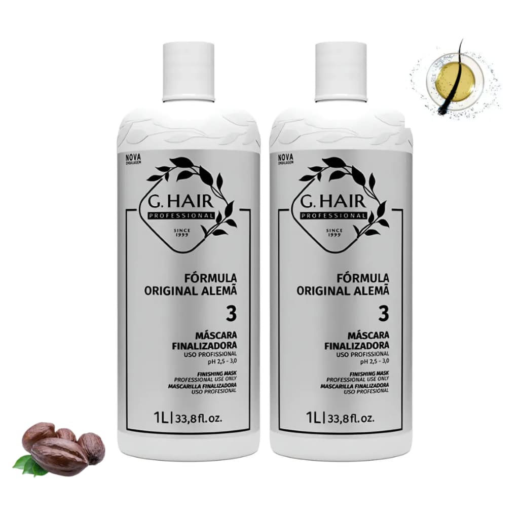 Kit 2 Mascara Finalizadora G.Hair Fórmula Alemã 2 Produtos 1 Litro Brilho Profissional