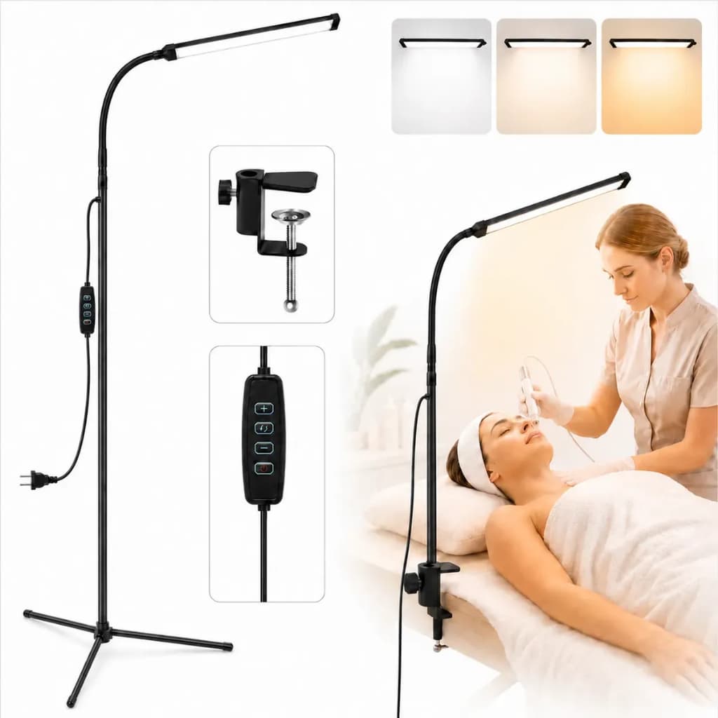 Luminária De Chão Led Tripé Regulável Para Estética Preto