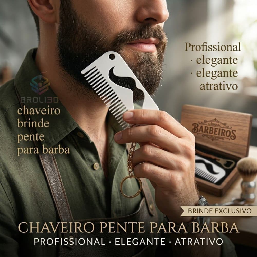Pente para Barba Chaveiro Masculino Barbearia Barbeiros Brinde