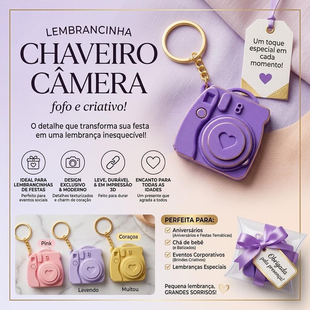 kit Chaveiros Porta Foto Câmera Fotográfica 5cm x 5cm Presente Lembrancinha