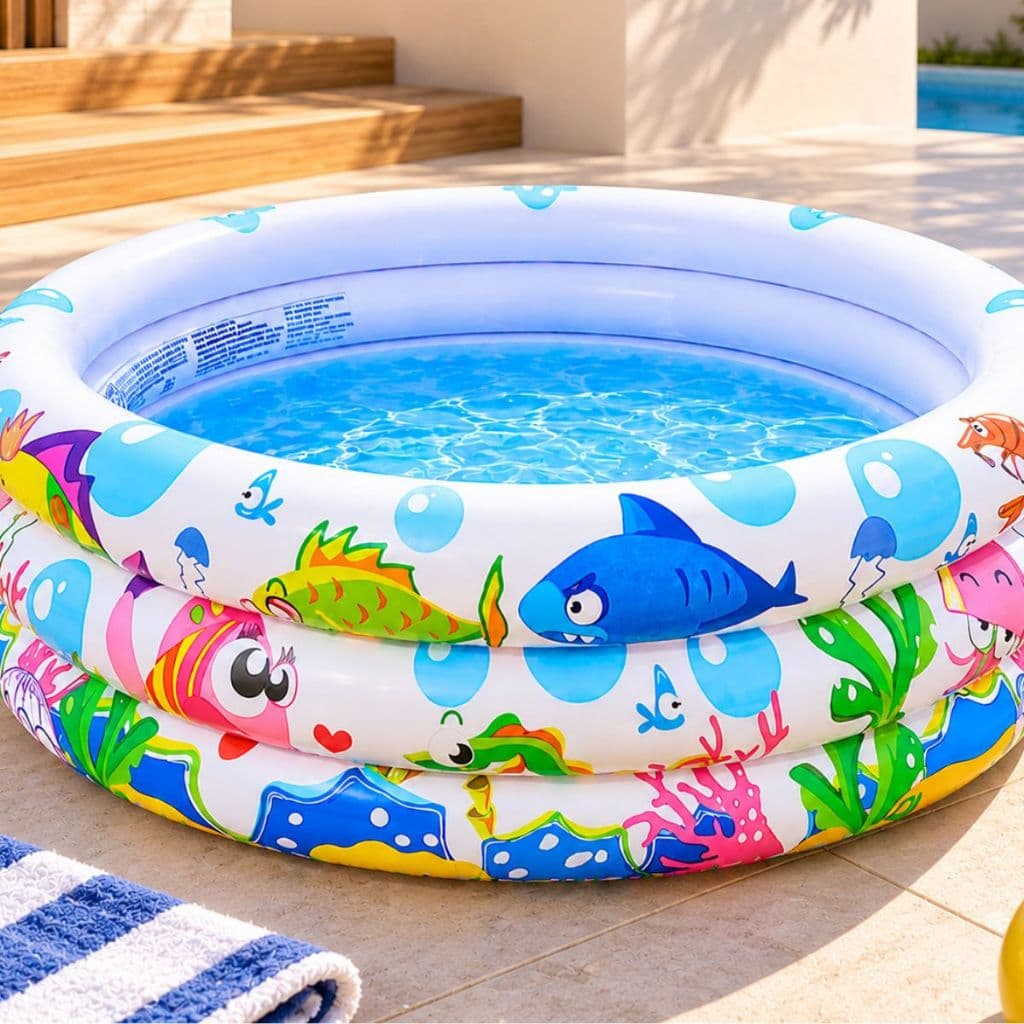 Piscina Inflável Infantil 3 Anéis Transparente 180 Litros Fundo Do Mar Para Crianças, Campo, Praia, Piscina, Resistente