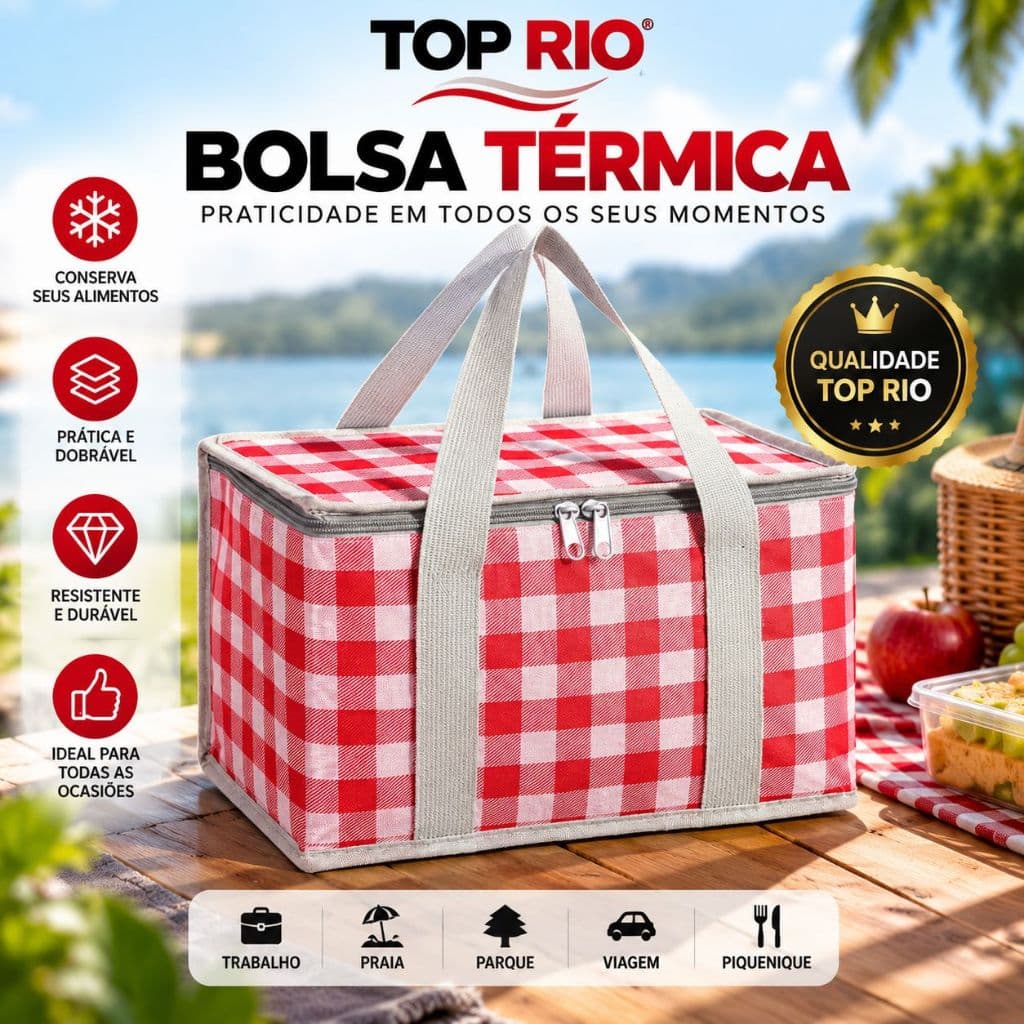 Bolsa Térmica Dobrável DolcePack Grande para Marmita, Praia, Piquenique e Viagem