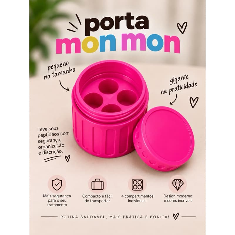 Porta Ampolas 3ml 4 Compartimentos Organizador Peptídeos Tirze, Monmon, Tampa Transporte Seguro Remédios