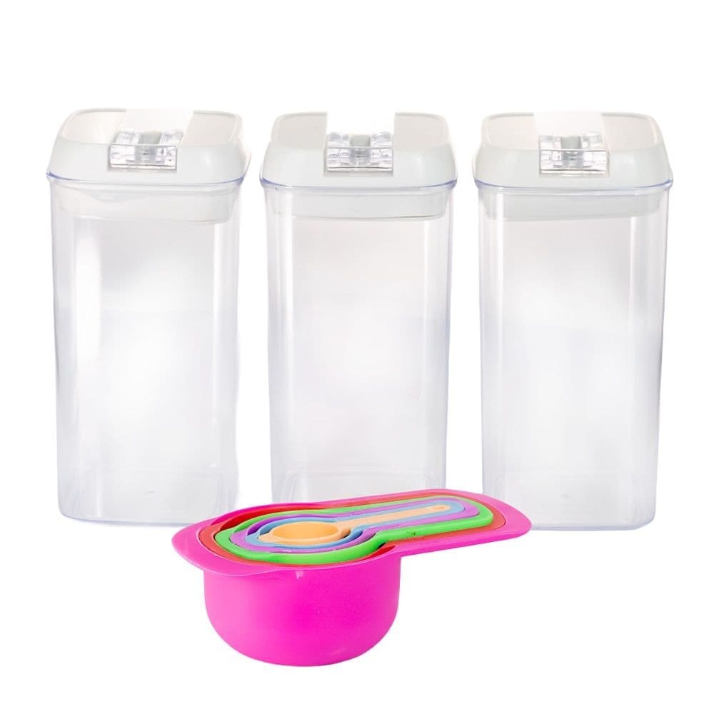 Kit 3 Potes Herméticos 1200ml Multiuso para Alimentos Organização Cozinha com Colheres