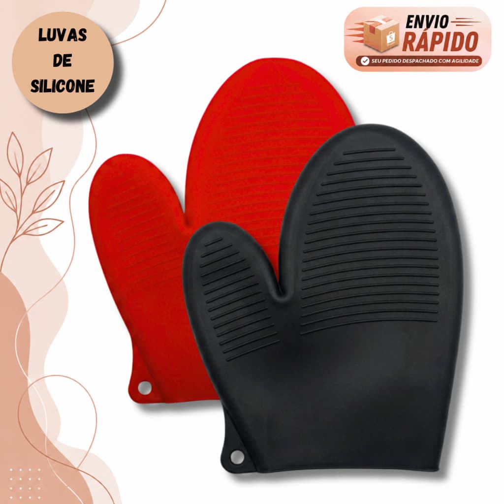 Luva Térmica Silicone Forno Fogão Panela Cozinha Resistente Art House 21x17cm Cor Preta Ou Vermelha