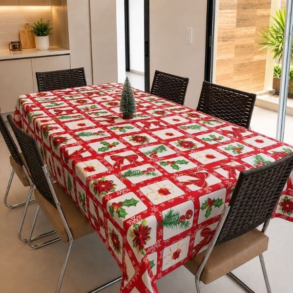 Toalha de Mesa Natalina Retangular 4 a 10 Lugares Decoração de Natal