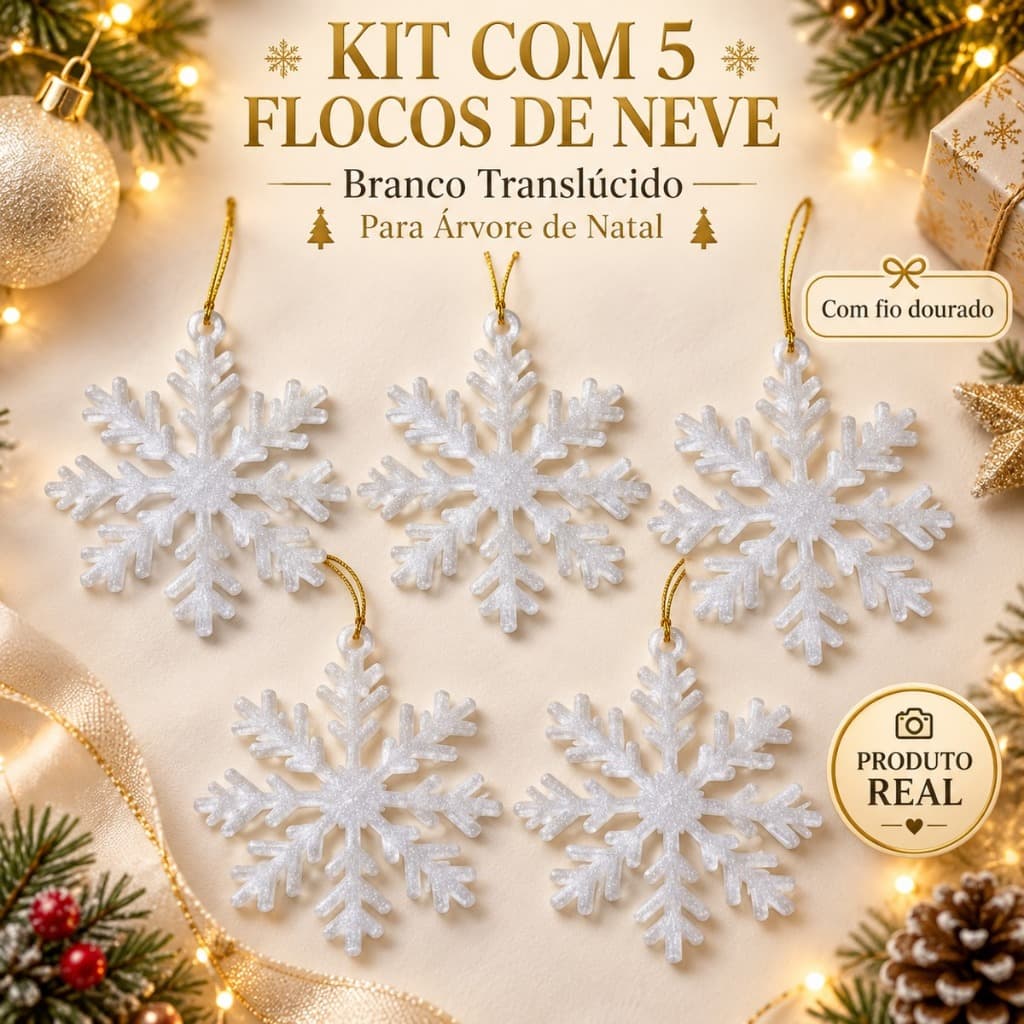 Kit 5 Flocos De Neve translucido Enfeite Árvore Natal Branco 10cm Sambalelê Artigos sem Para Festas sem glitter