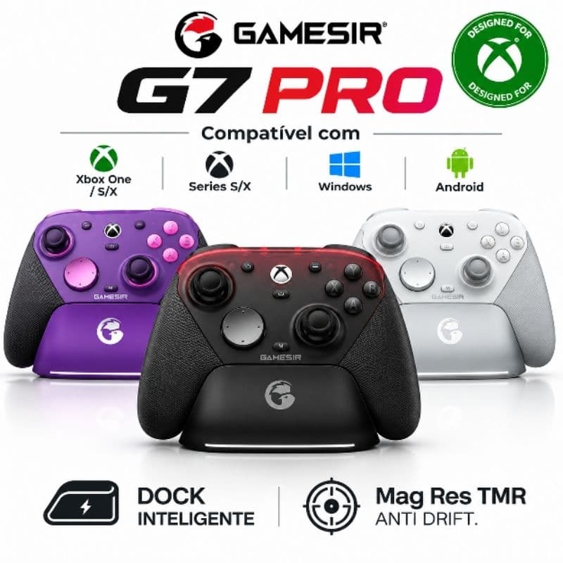 Gamesir G7 PRO Bluetooth/2.4ghz e cabo, dock de carregamento, compatível com Xbox/Windows e Android.