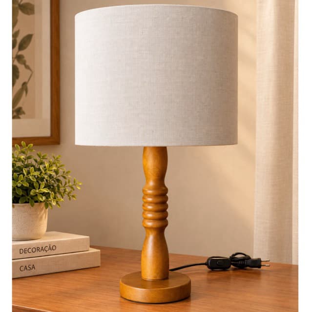 Abajur De Mesa Madeira Frizo Com Cúpula Tecido Abajur De Cabeceira Quarto Sala Decoração Moderno Retrô Bivolt