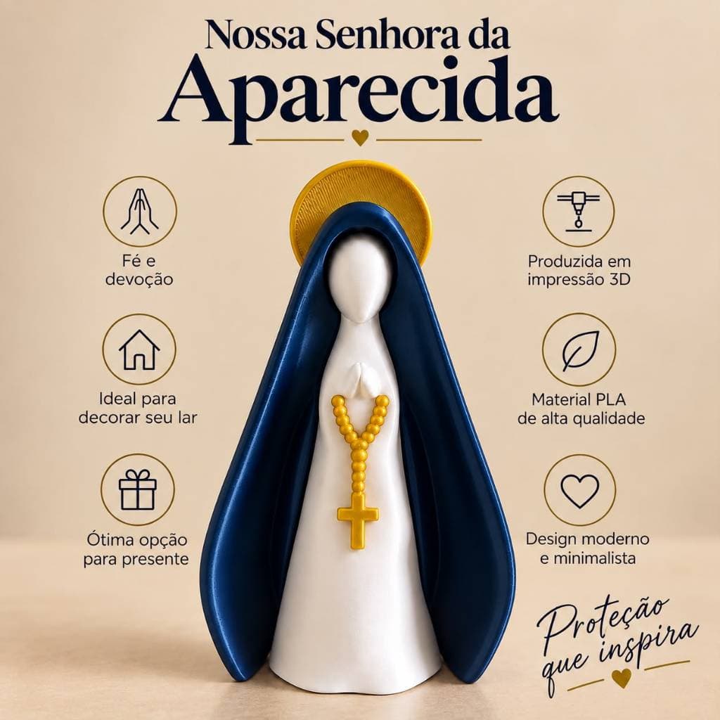 Nossa Senhora Aparecida Decorativa 3D – Fé e Delicadeza para o seu Lar