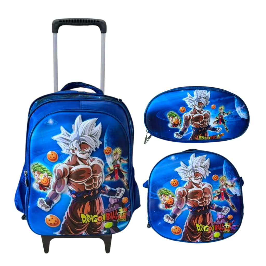 Kit Mochila Rodinhas Escolar 3D Dragon Ball com Lancheira térmica + Estojo