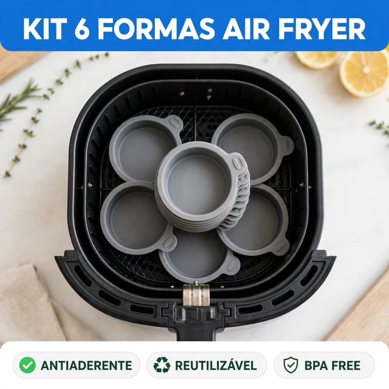 Kit 6 Forma de Silicone para Fritadeira Air Fryer com Alça Antiaderente Cozinha Forma de Airfryer Silicone 6 Tamanhos