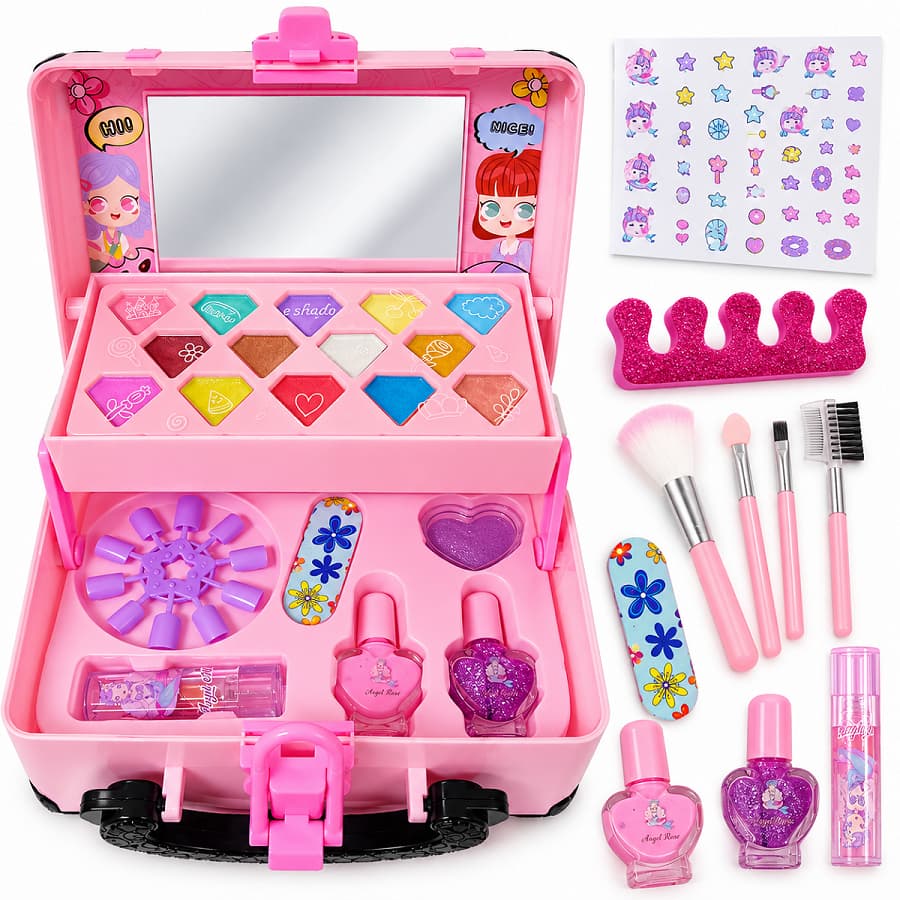 Kit Maquiagem Infantil Maleta De Beleza Menina Com Espelho