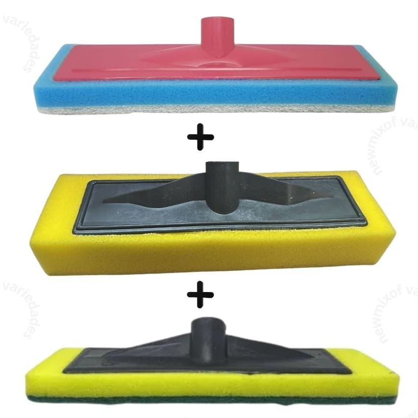 Kit Multiuso Limpeza Completa Esponja Rodo Passa Cera+Rodo Limpa Vidro+Limpa Chão Azulejo Piscina Box Banheiro - NEW