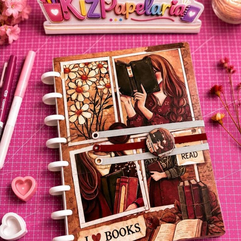 Caderno Inteligente A5 | Book Lover Vintage | 80 Folhas 90g | caderno Disco | Caderno Inteligente | Papelaria Fof