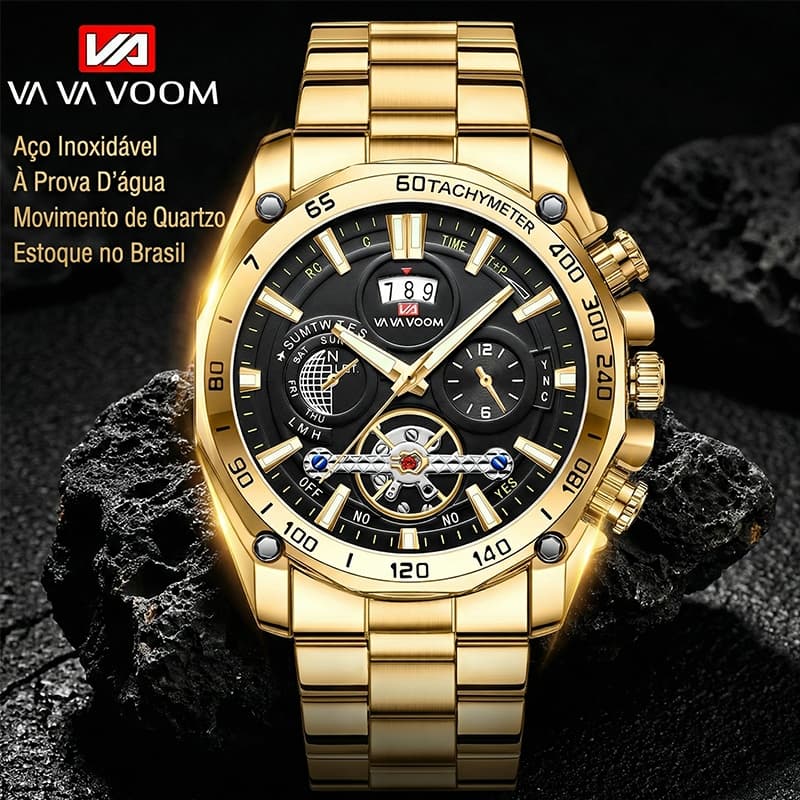 Relógio Masculino VAVA VOOM 2421 Aço Inoxidável Design Mecânico Grande 46mm Luxo