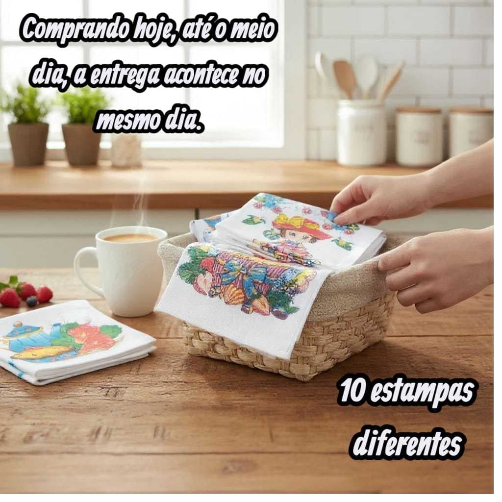 Kit 10 Panos de Prato Multiuso Com Estampa Para Cozinha , Pano de Pia Estampado