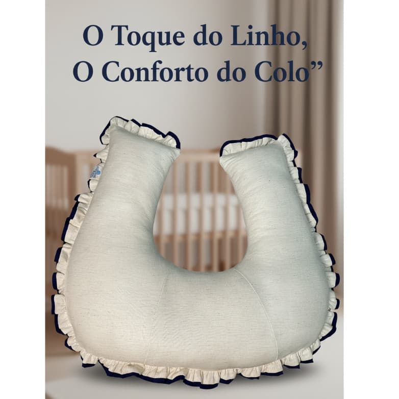 Almofada de Amamentação Luxo 100% Linho Com Babado – Conforto Premium para Bebê e Mamãe – Coleção Nobre