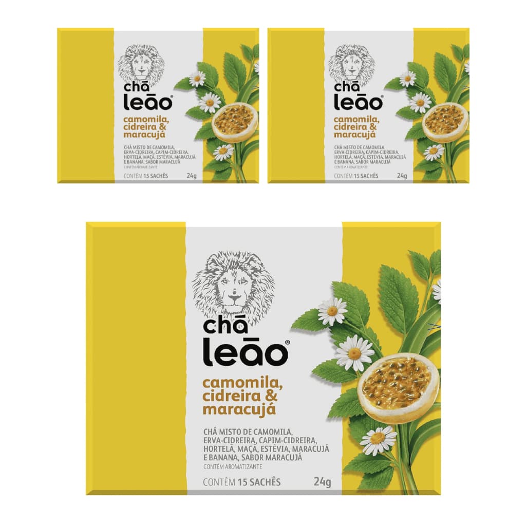 Kit com 3 Chá de  Camomila, Cidreira e Maracujá 15 sachês- Leão