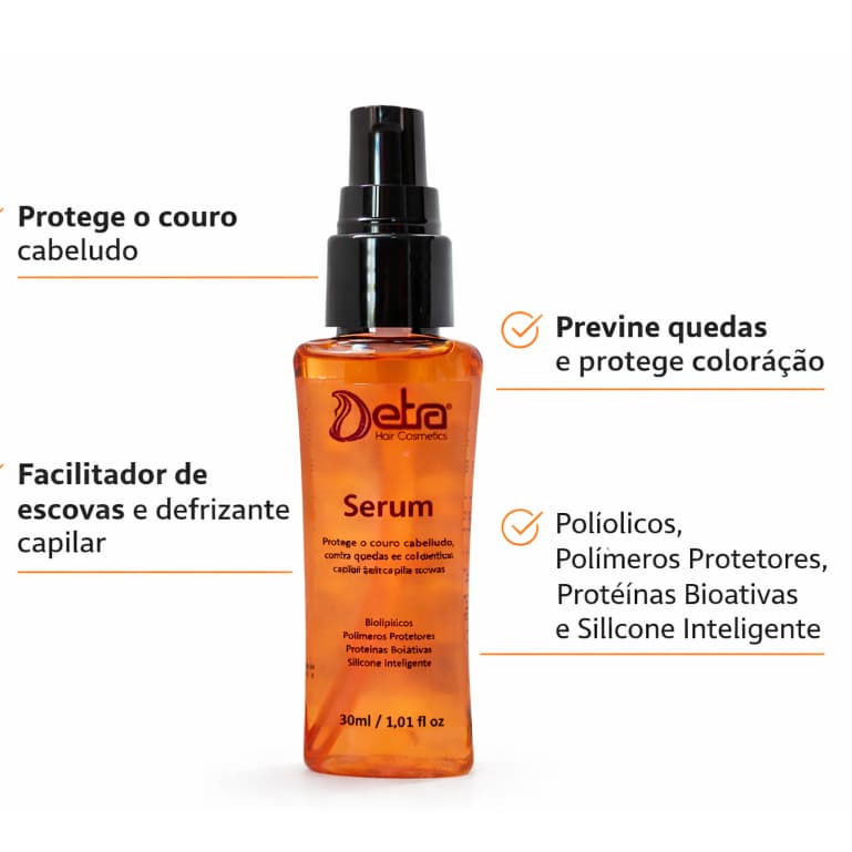 Sérum capilar facilitador de escova com proteção térmica 30 ml Anti frizz Detra Hair Cosmeticos