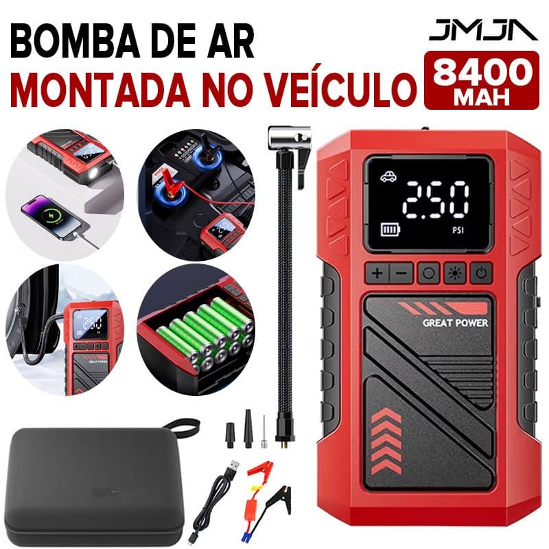 JMJN Compressor de Ar Automotivo Portátil 150PSI Digital com Função Auxiliar 12V, Carregamento USB e Luz LED