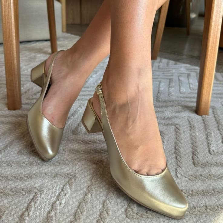 Sapato Feminino Scarpin Slingbak Bico Fino Salto Bloco Confortavel Tendencia Moda