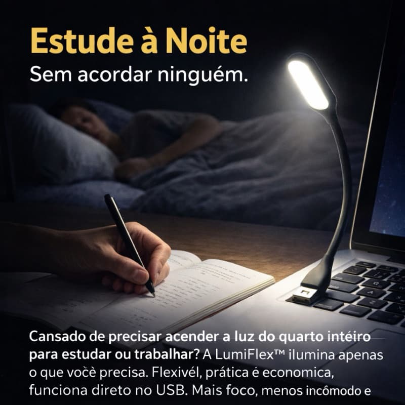LumiFlex™ Mini Luz LED USB Flexível para Notebook | Luz para Teclado | Estudo Noturno | Portátil