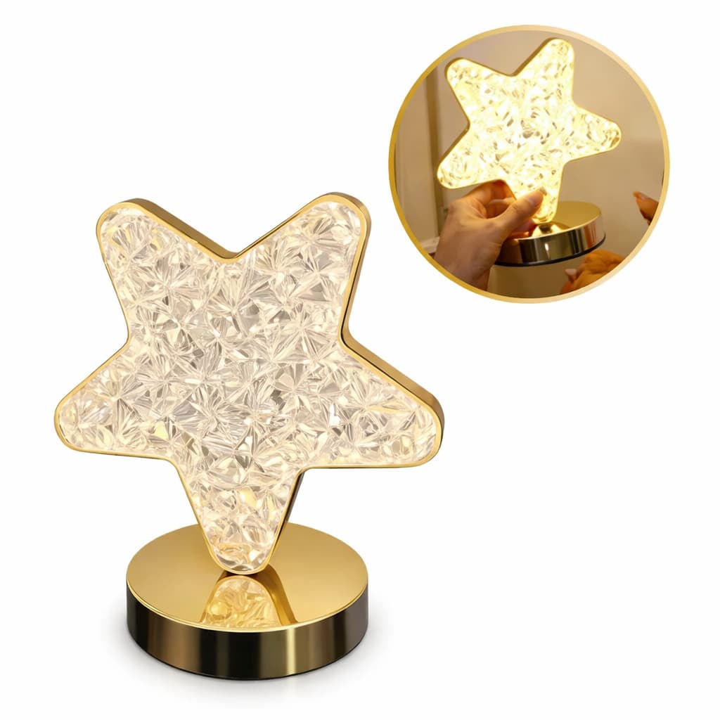 Luminária Abajur Cristal Led Estrela Touch Recarregável USB BM-F1192