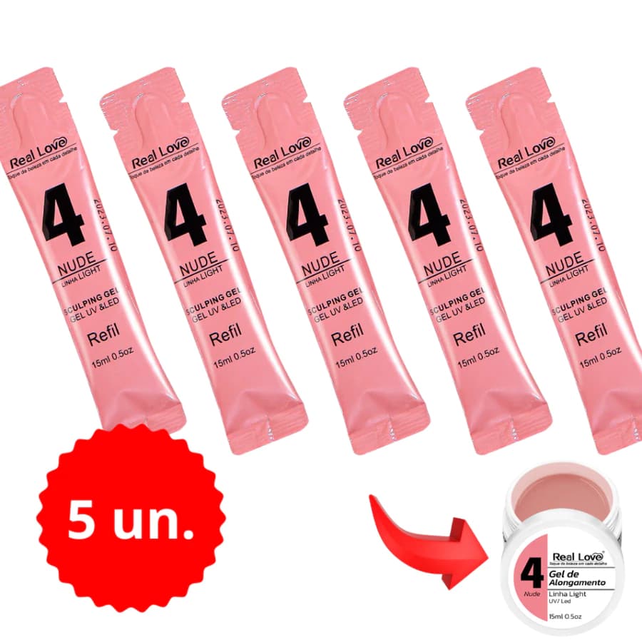 5 Unidades Refil Sachê Gel 4 Nude Real Love Linha Classic 15ml Alongamento Unha Gel
