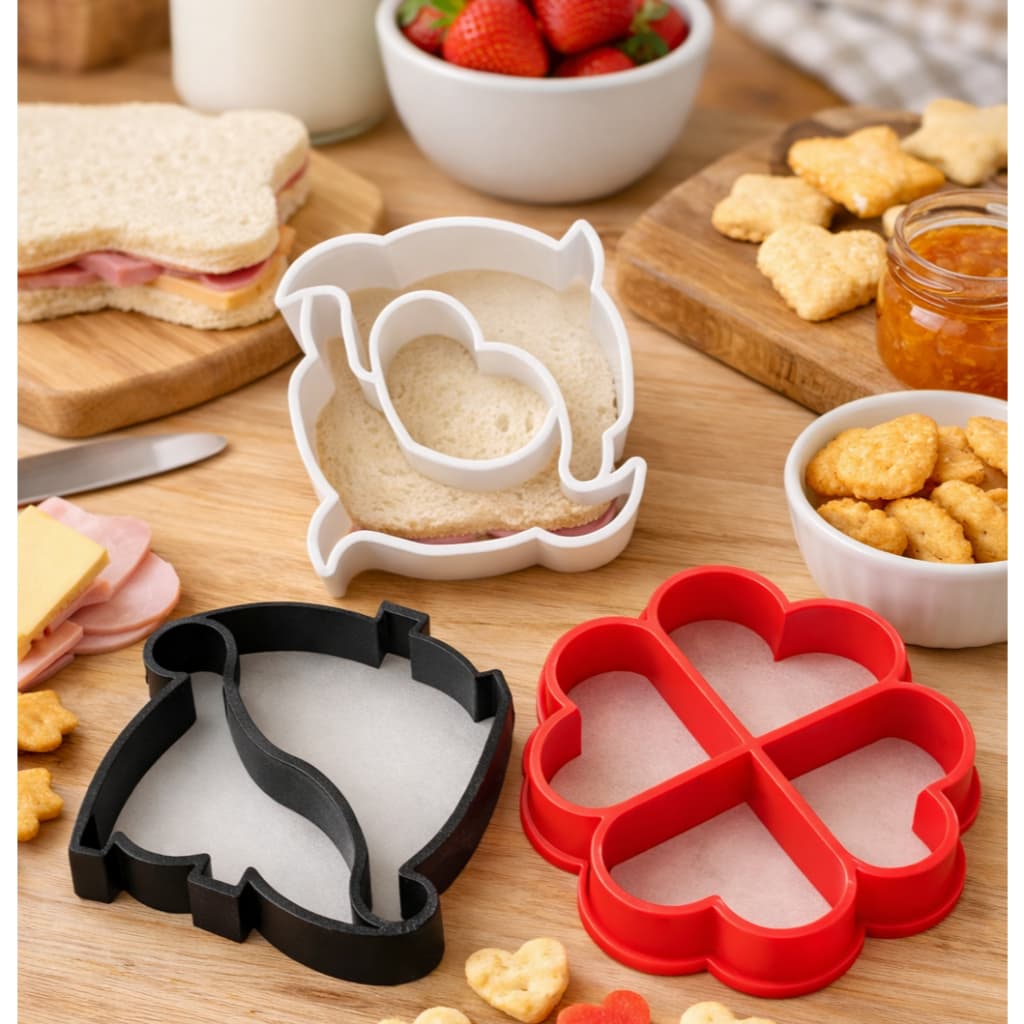 Cortador de Sanduíche Infantil e Biscoitos Temáticos Kit  Moldes Criativos para Lanches e Confeitaria