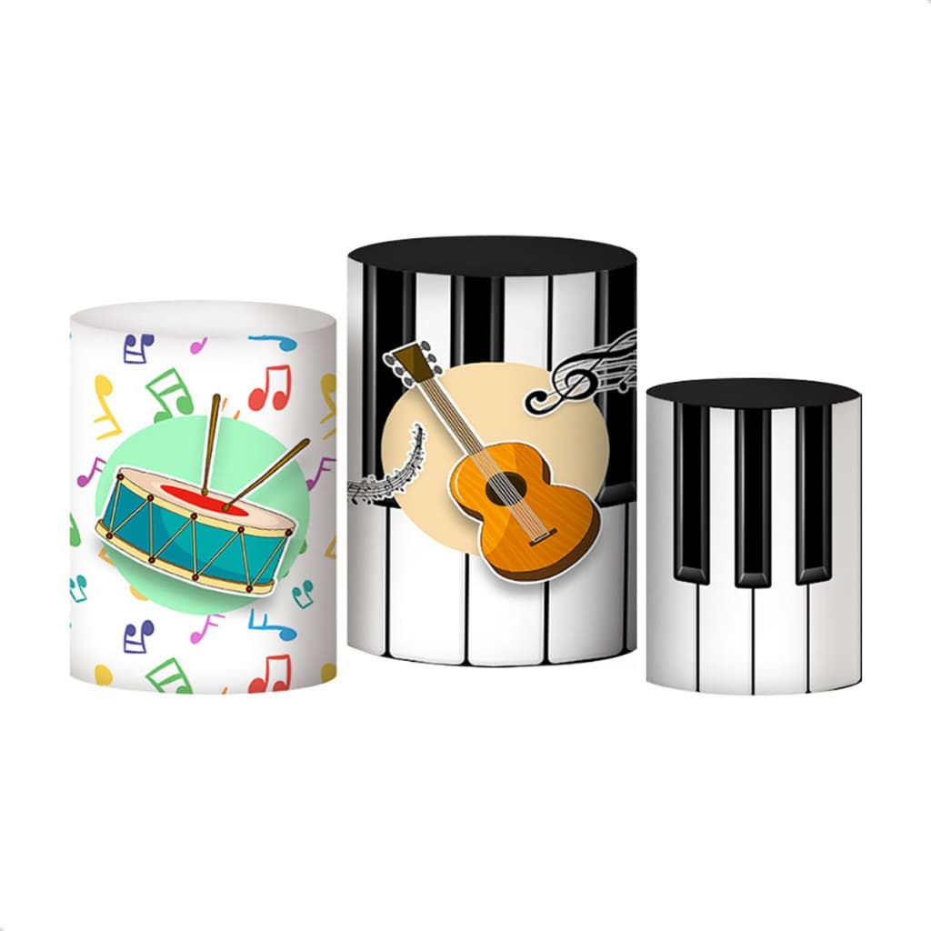 Trios De Capas De Cilindros Tecidos Sublimados Helanca Premium Decoração Musical Instrumentos Violão