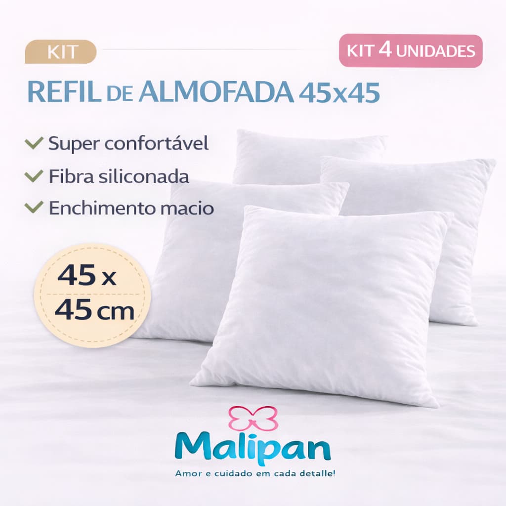 Almofada Fibra Silicone 45x45cm Kit 4 Unidades