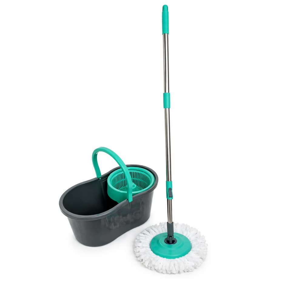 Mop Esfregão Giratório 8L com Balde  Econômico Centrífuga Cabo Inox Regulável e +1 Refil Microfibra Alta Absorção