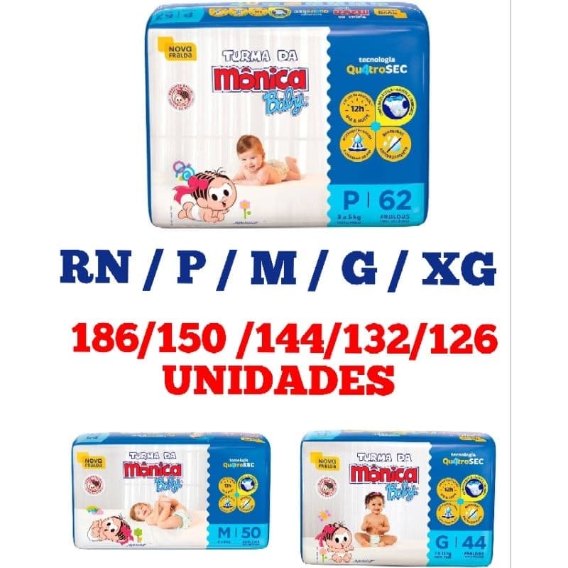 Fralda TURMA DA MÔNICA 3 Pacotes Mega RN/P/M/G/XG