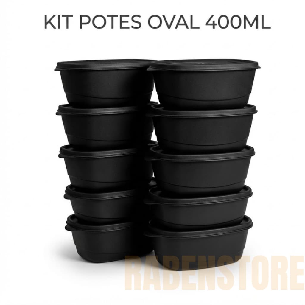 Kit 10 Potes Ovais 400ml com Tampa Hermertica Armazenar Alimentos BPA FREE