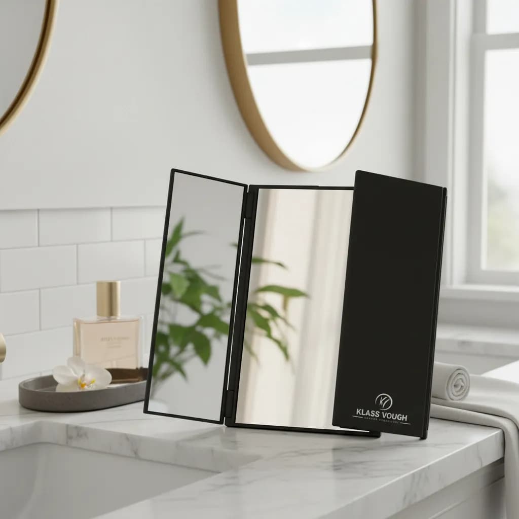 Espelho Triplo Articulado Com Suporte Apoio para Mesa Black Fold Mirror Klass Vough