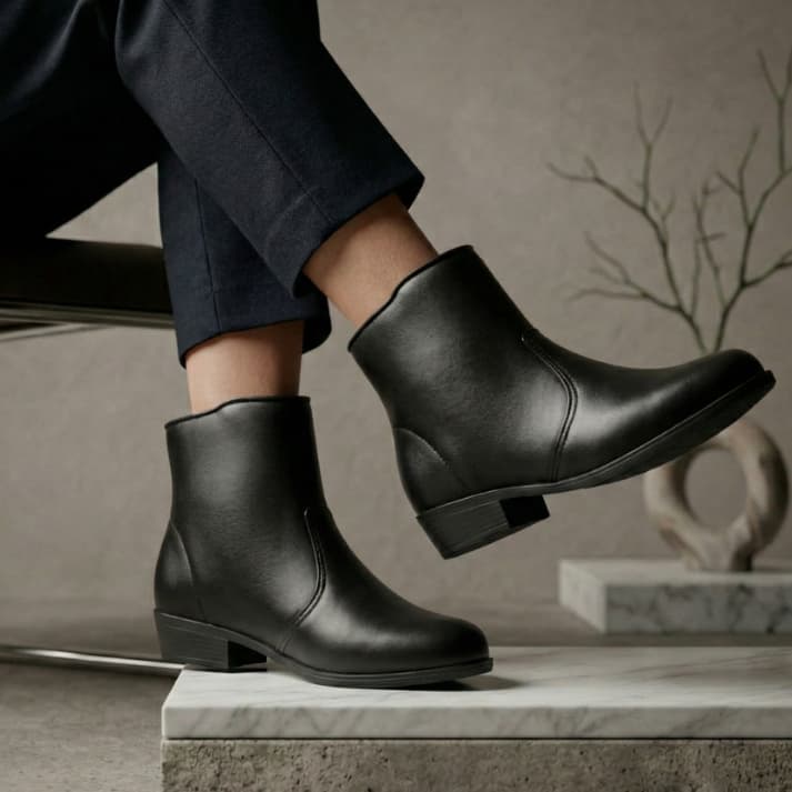 Bota Feminina Cano Médio Salto Baixo Lisa Bico Redondo Confortável Macia Leve Moda Casual Elegante