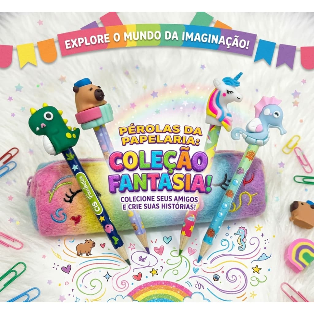 Kit 4 lapis preto coleção especial unicornio capivara dinossauro