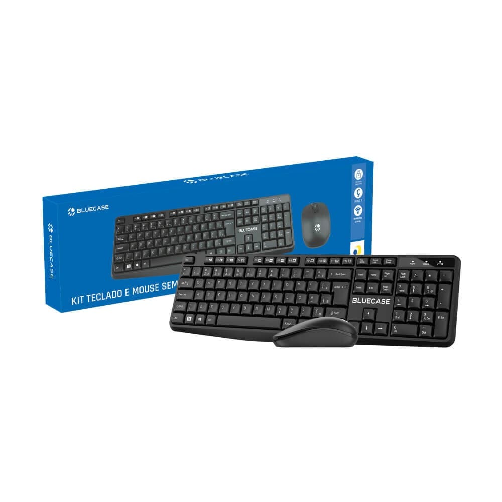 Kit Teclado e Mouse Sem Fio BMTW01 Preto ABNT2 Slim Conexão Inteligente Bluecase