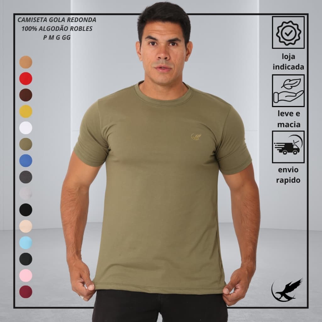 Camiseta Básica Masculina Slim 100% Algodão Premium 30.1 Penteado De Alta Qualidade