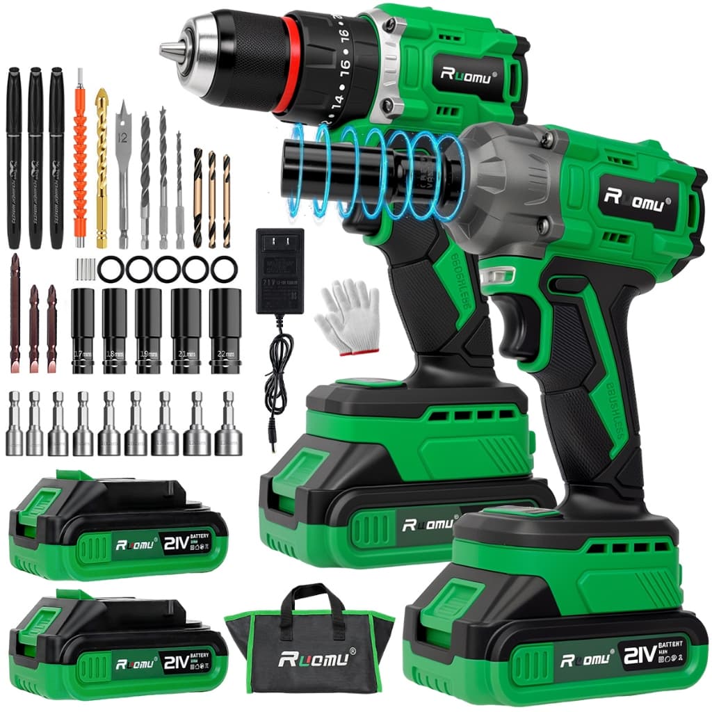 Kit 2 Parafusadeira Furadeira Elétrica + Chave de Impacto A Bateria Brushless 2 Baterias