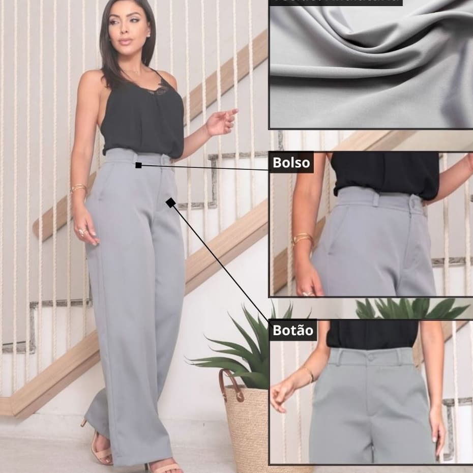 Calça Pantalona Alfaiataria Feminina Luxo Cintura Alta Social- ideal para quem busca elegância.