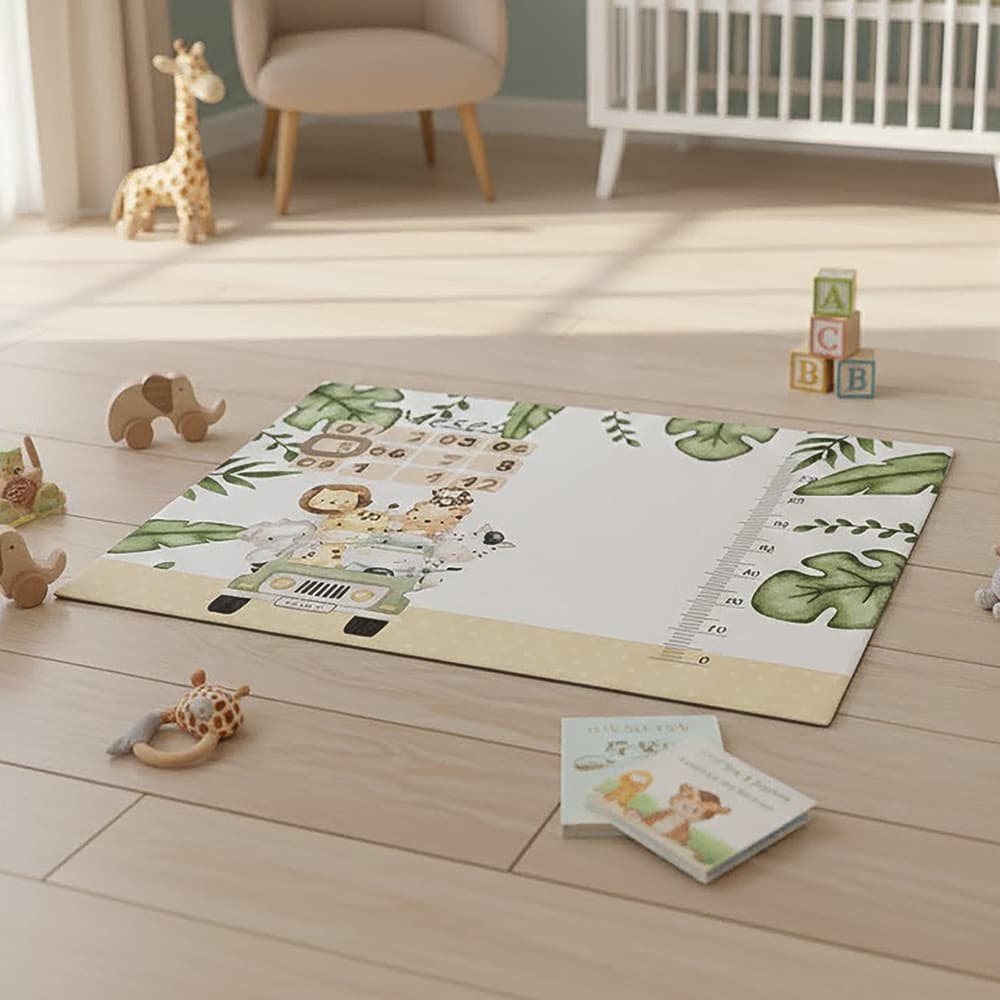 Tapete para Fotos de Mesversário Bebê Acompanhamento Mensal Safari Car