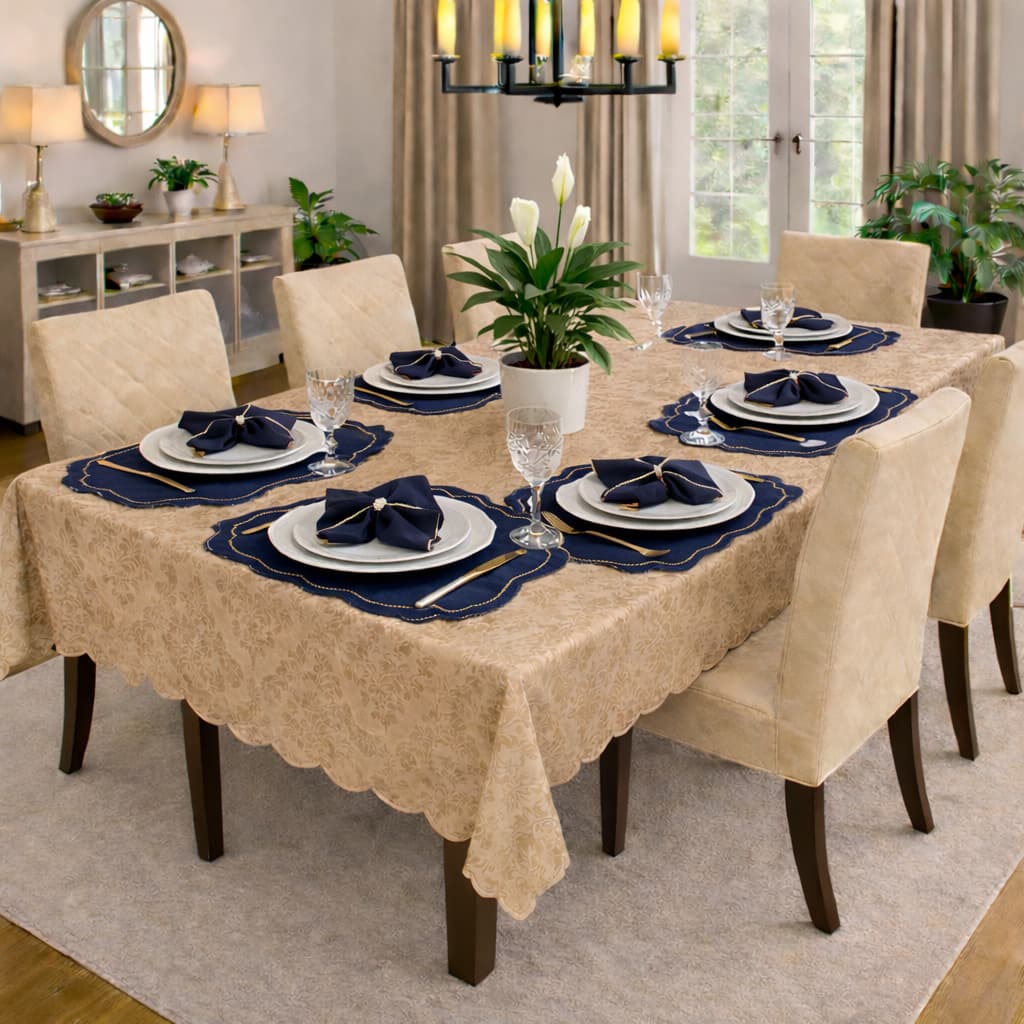 KIT TOALHA JACQUARD 6 LUGARES MAIS JOGO AMERICANO MESA POSTA SOUSPLAT SALA COZINHA