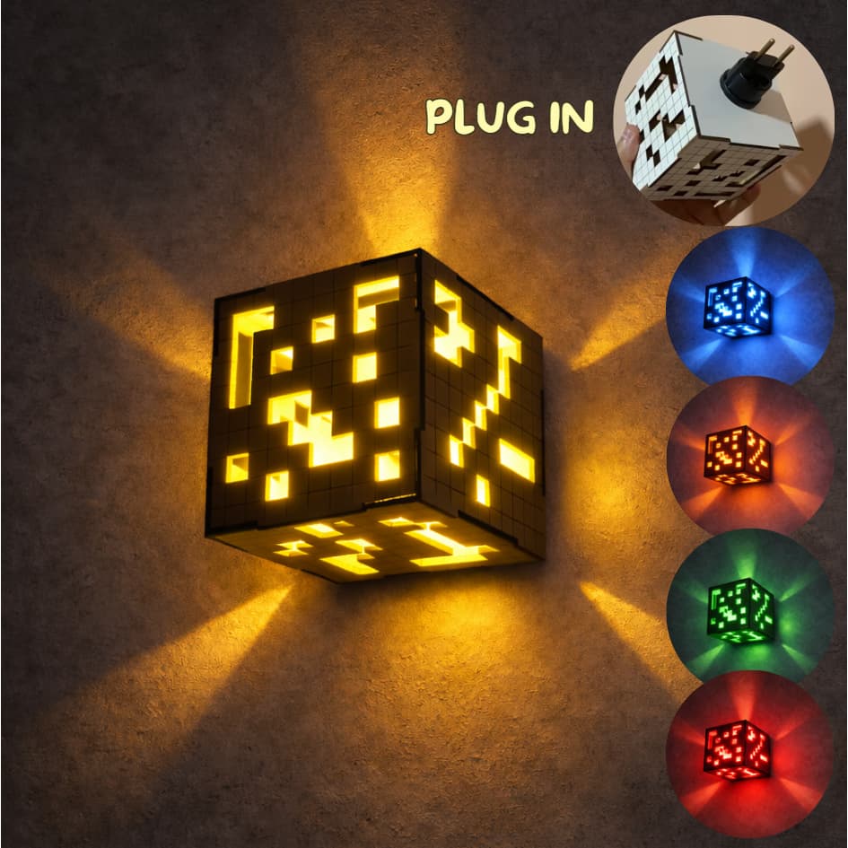 Abajur de Tomada Cubo Pixel Tetris/Minecraft - 5 Cores de Iluminação - 127/220V - Direto NA TOMADA!