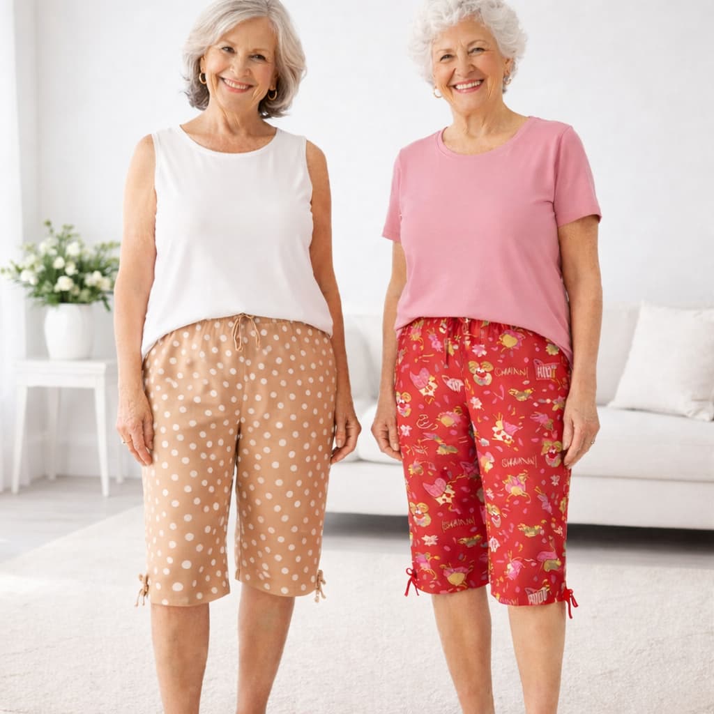 Kit 2 Bermudas Capri De Senhora Liganete- Leve, Fresca, Confortável, Fresquinho, Estampadas, Pijama