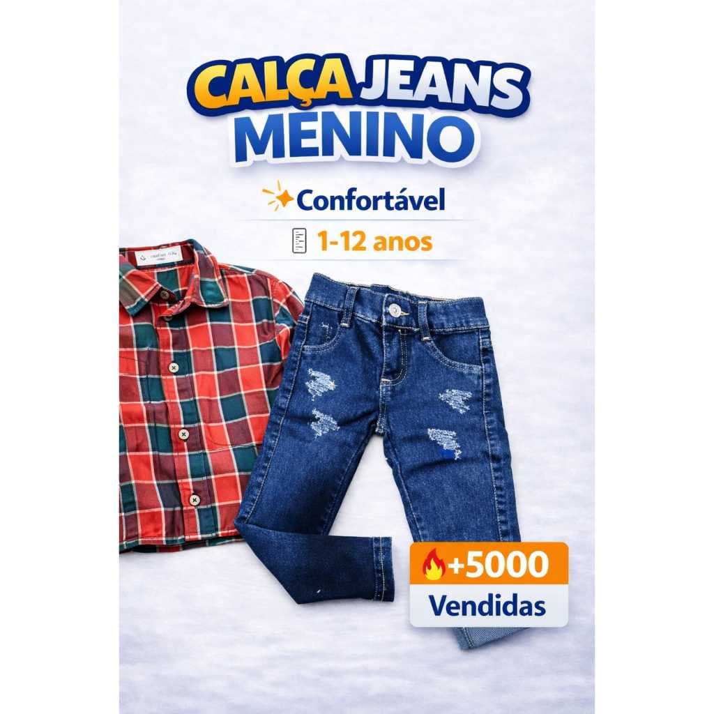 Calça Jeans Menino Masculina Confortável Cintura Ajustável Moda Escolar 1 a 16 Anos
