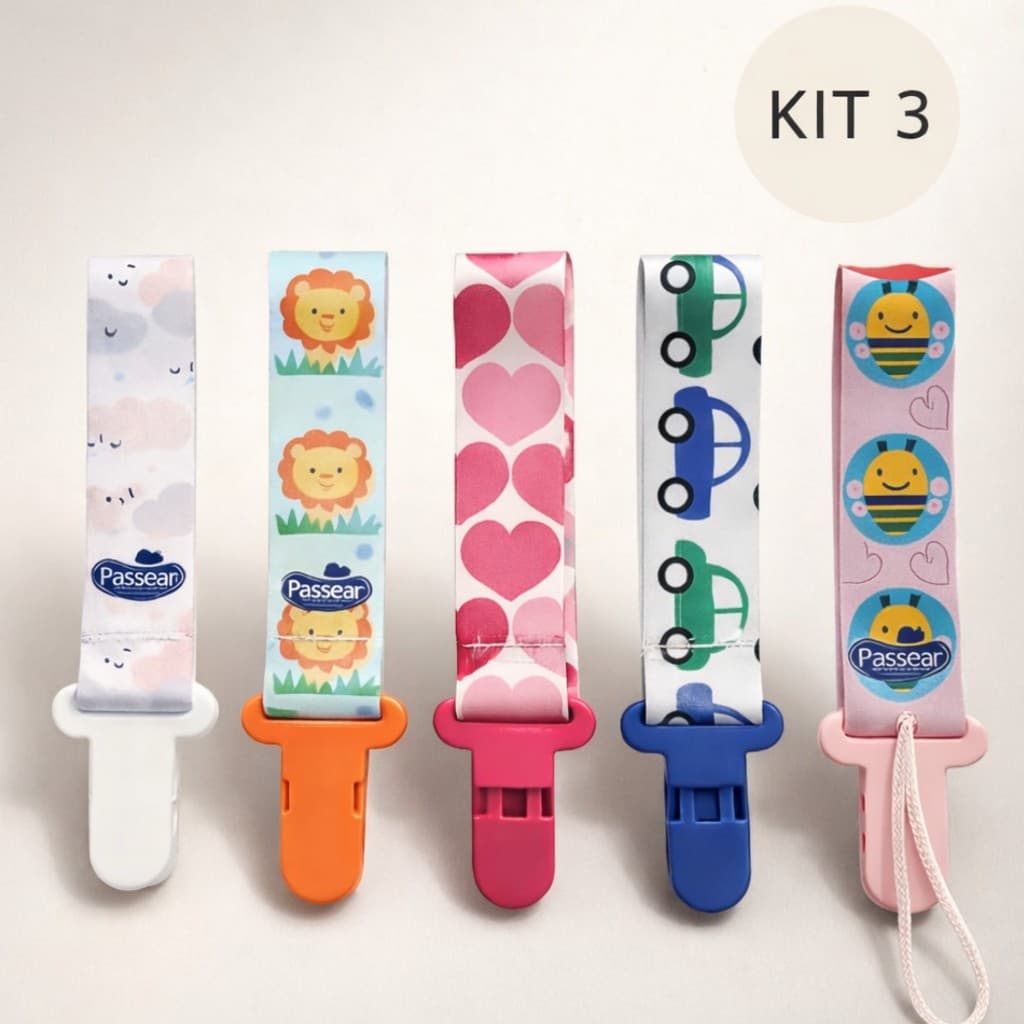 Kit 3 Prendedores de Chupeta Bebê Menino Menina Estampas Fofas | Suporte Chupeta Infantil